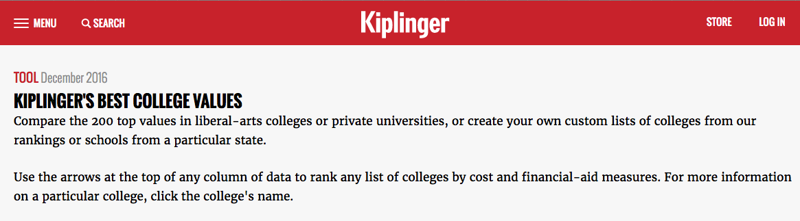 Kiplinger's best college values