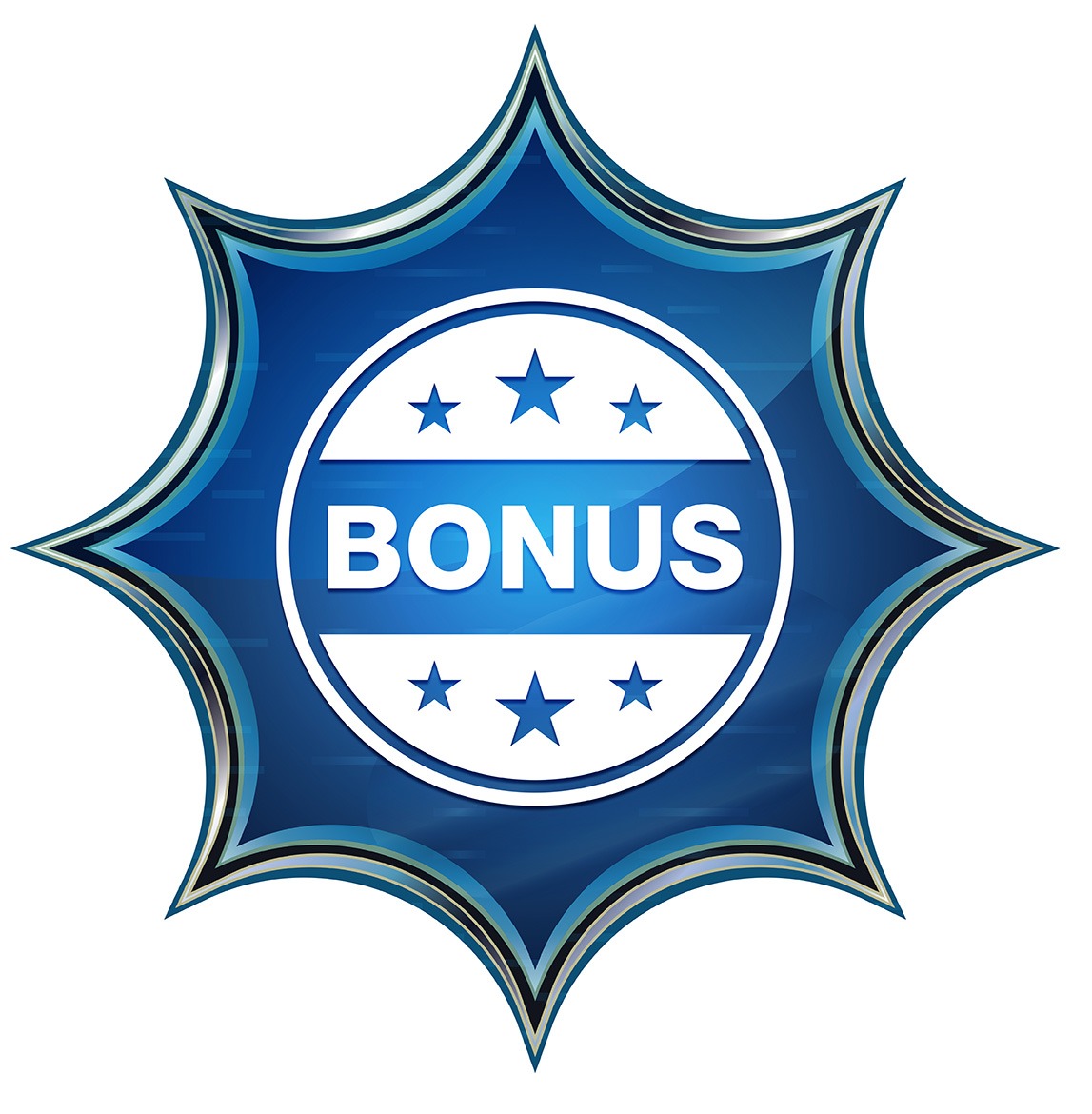 Bonus badge icon isolated on magical glassy sunburst blue button